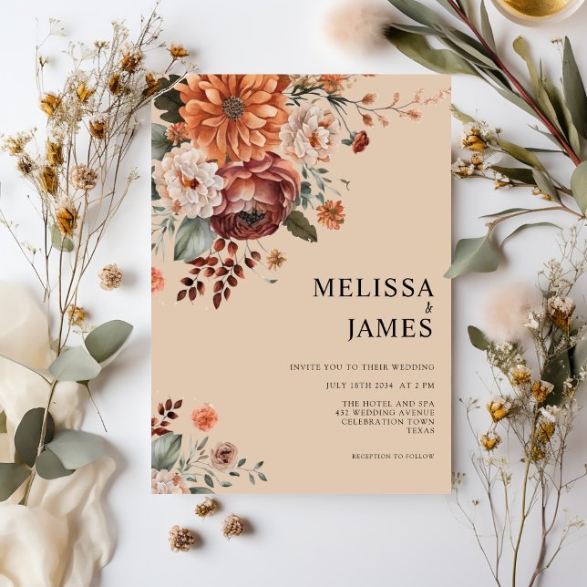 Invitación Rústico Boda Floral de Terracotta Boho (Subido por el creador)