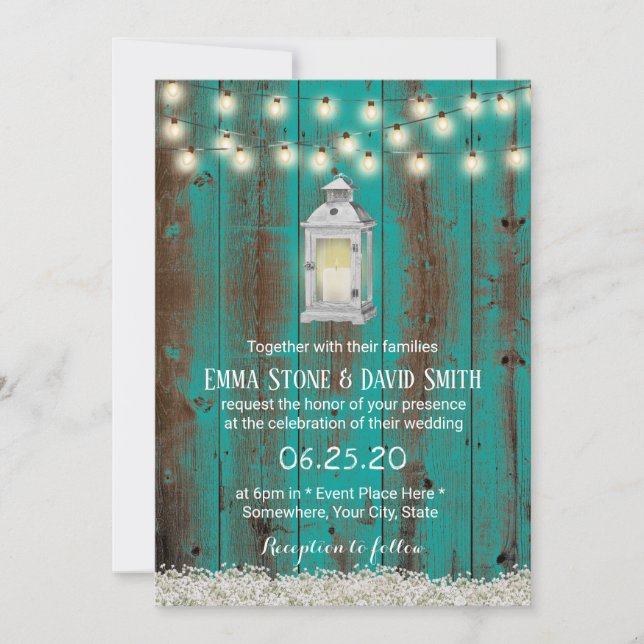 Invitación Rústico Boda floral de un huerto Verde azulado (Anverso)