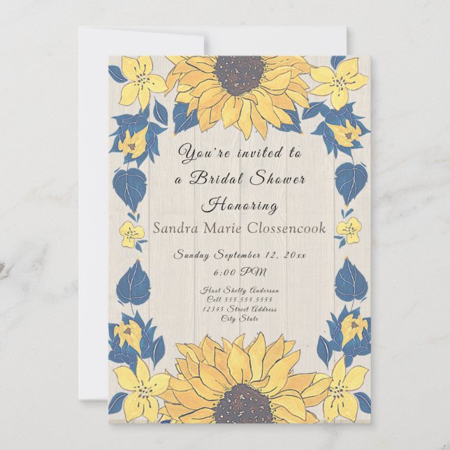 Invitación Rústico Boda floral girasol Bridal Shower Inv (Anverso)