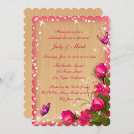 Invitación Rústico Boda floral rosa de madera Ensayo Cena