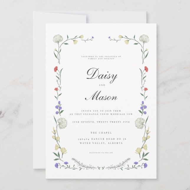 Invitación Rústico boda inspirado en el prado de flores silve (Anverso)