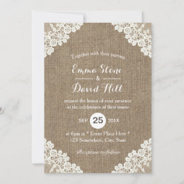 Invitación Rústico Boda Lace Blanco y Burlap Vintage