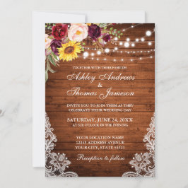 Invitación Rústico Boda Luces De Madera Lace Watercolor Flora