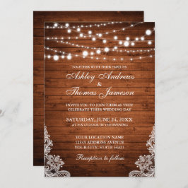 Invitación Rústico Boda Madera String Luces Lace Invitar PB