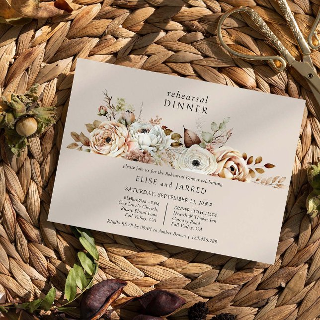 Invitación Rústico Boda País Ensayo Floral Cena (Rehearsal Dinner Invitation from Rustic Floral Brown Neutral Wedding Collection by Darling & May)