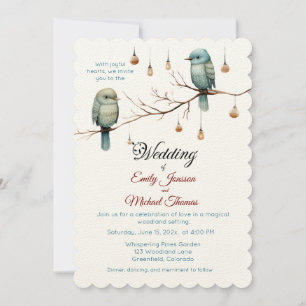 Invitación Rústico Boda romántico de los pájaros de los bosqu