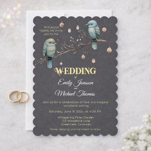 Invitación Rústico Boda romántico de los pájaros de los bosqu