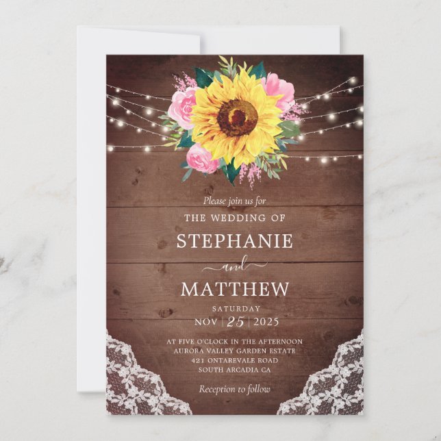 Invitación Rústico Boda Rosa Rosa de los Azules (Anverso)