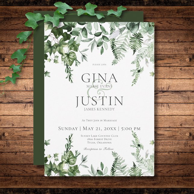 Invitación Rústico Boda verde marfil y sabio (Rustic Ivy & Sage Greenery Green Wedding Invitation)
