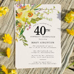 Invitación Rústico Boho Amarillo Daffodil 40 cumpleaños<br><div class="desc">La hermosa disposición floral de primavera incluye daffodils amarillos y blancos. La vegetación variada y los tallos de daffodil le dan un aire moderno de Boho. La invitación de vuelta a los 40 años es amarillo intenso y soleado. La elección perfecta para una fiesta de cumpleaños de primavera.</div>