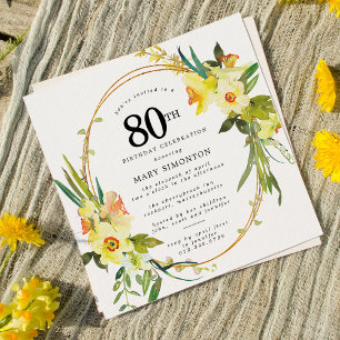 Invitación Rústico Boho Amarillo Daffodil 80º cumpleaños