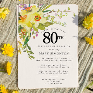 Invitación Rústico Boho Amarillo Daffodil 80º cumpleaños