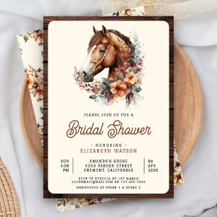 Invitación Rústico Boho Brown Floral Horse Bridal Shower