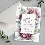 Invitación Rústico Boho Burgundy Plum Floral 60 cumpleaños<br><div class="desc">Un diseño de fiesta de cumpleaños 60 boho ultra-femenino que capta la esencia de la elegancia rústica con su abundante exhibición de peonías y rosas en la armonización del burdeos profundo, ciruela y rosa polvoriento con la vegetación de eucalipto a rayas. Los elementos botánicos femeninos brotan con estilo y sofisticación....</div>