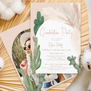 Invitación Rústico Boho cactus pampas arco foto graduación
