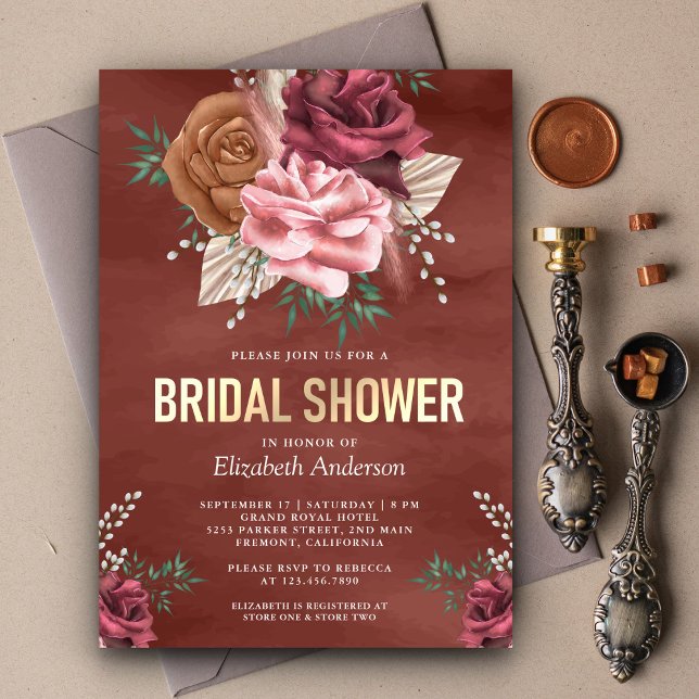 Invitación Rústico Boho Cinnamon Rosa Floral Bridal Shower (Subido por el creador)