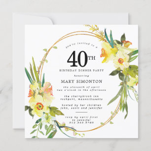 Invitación Rústico Boho Daffodil 40 Fiesta de la cena de cump