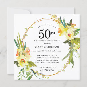 Invitación Rústico Boho Daffodil 50 Fiesta de la cena de cump