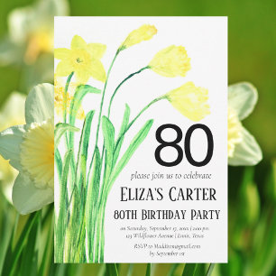 Invitación Rústico Boho Daffodil 80 cumpleaños floral elegant