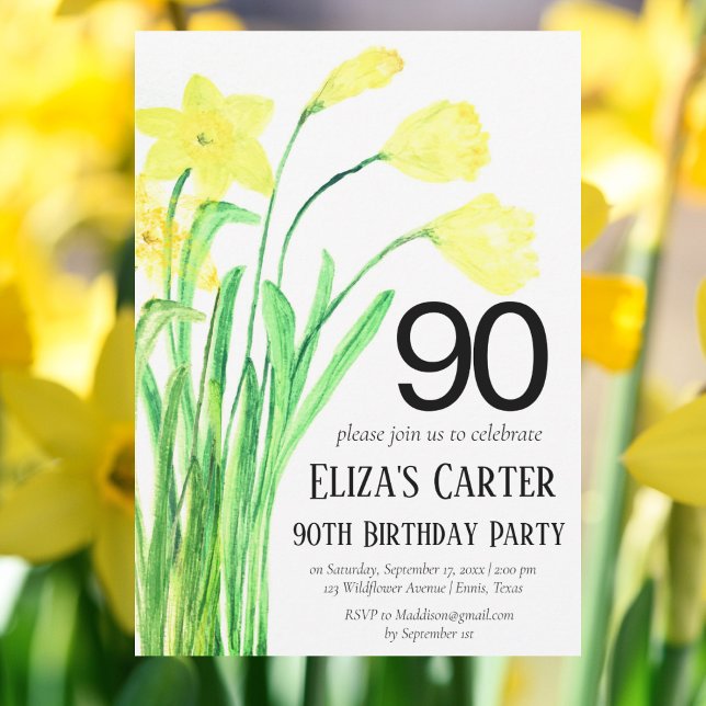 Invitación Rústico Boho Daffodil 90 cumpleaños floral elegant (Subido por el creador)