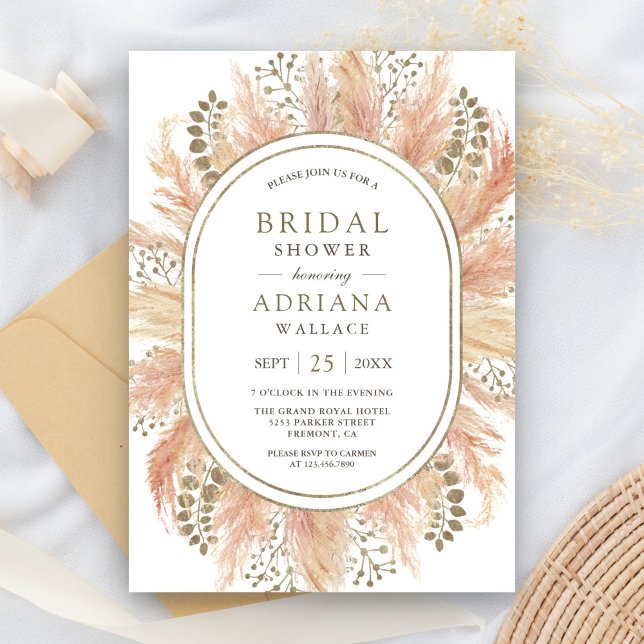 Invitación Rústico Boho Dried Pampas Ducha de Novias Oval (Subido por el creador)