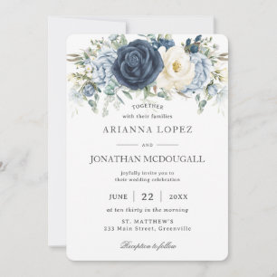 Invitación Rústico Boho Dusty Blue Ivory Floral Sage Boda