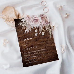 Invitación Rústico Boho Dusty Rosa Boda Floral de Rubor