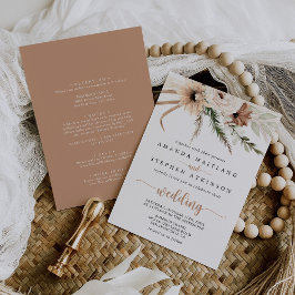 Invitación Rústico Boho Elegante Frente Floral y Boda Atrás