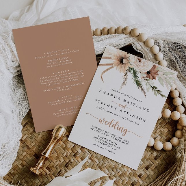 Invitación Rústico Boho Elegante Frente Floral y Boda Atrás (Subido por el creador)