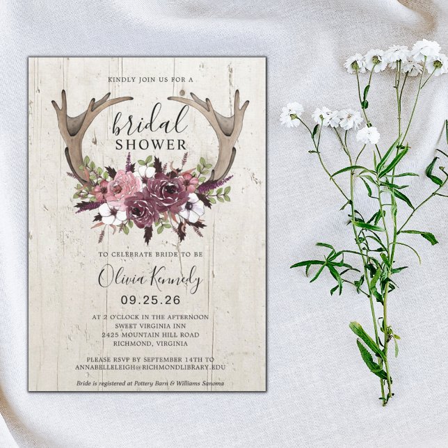 Invitación Rústico Boho Floral Antlers Madera Ducha de novia (Subido por el creador)