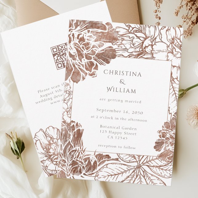 Invitación Rústico Boho Floral Mocha Brown Boda Código QR (Subido por el creador)