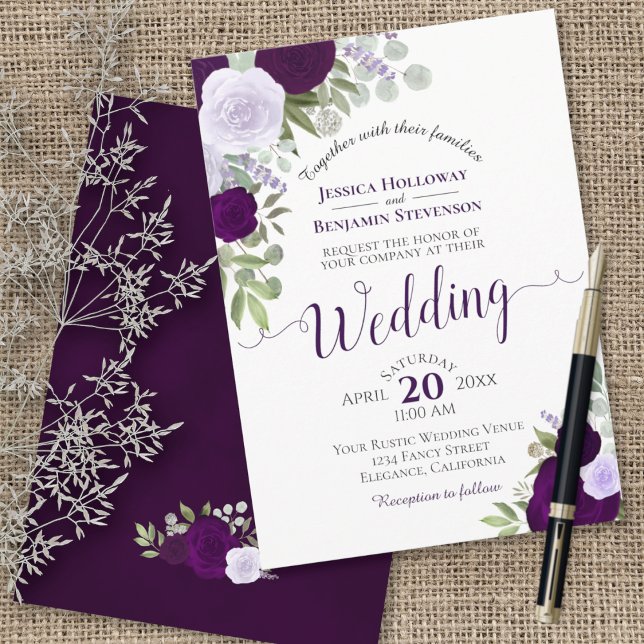 Invitación Rústico Boho Floral Plum & Dusty Purple Boda (Subido por el creador)