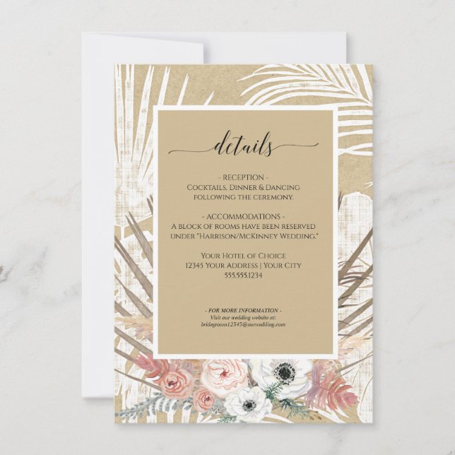 Invitación Rústico BOHO Kraft Floral Pampas Grasa Tropical (Anverso)