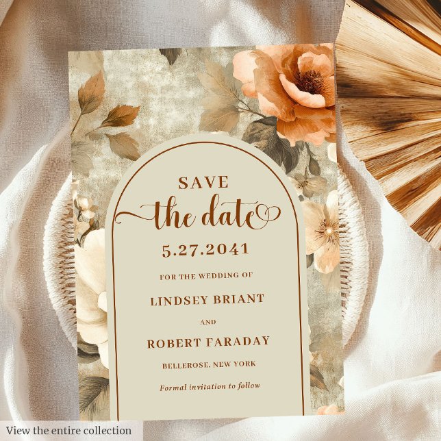 Invitación Rústico Boho Oxidado Marfil Salvia Floral Avisa la (Rustic Boho Rusty Ivory Sage Floral Save The Date)