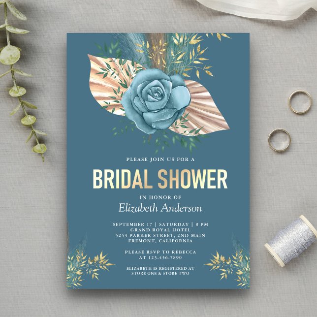 Invitación Rústico Boho Palma Azul Polvoriento Bridal Shower  (Subido por el creador)