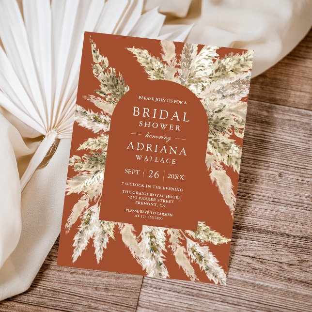 Invitación Rústico Boho Pampas Arch Terracotta Bridal Shower (Subido por el creador)