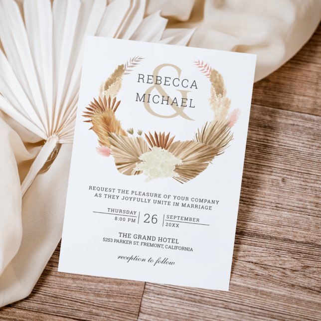 Invitación Rústico Boho Pampas Boda de Palm Seco (Subido por el creador)