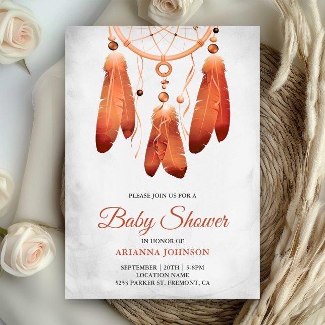 Invitación Rústico Boho Peach Dream Catcher Baby Shower (Subido por el creador)