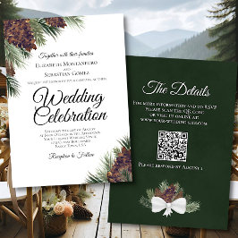 Invitación Rústico Boho Pinecones Elegante Boda de código QR