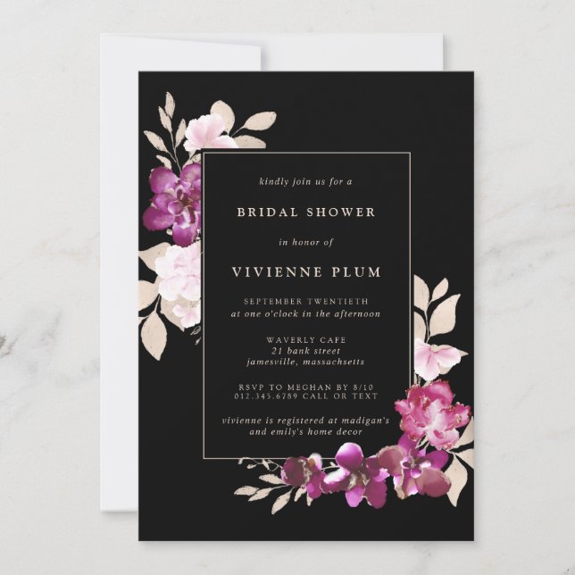 Invitación Rústico Boho Purple Pink Floral Brillante Ducha (Anverso)
