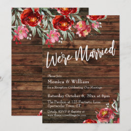 Invitación Rústico Boho Rojo Burgundy Floral Estamos Casados