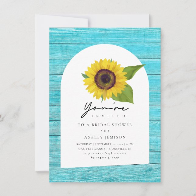 Invitación Rústico Boho Sunflower Wood Bridal Shower (Anverso)