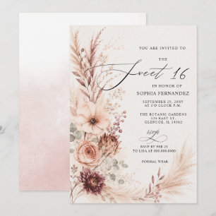 Invitación Rustico Boho Terracota Pampas Dulces 16