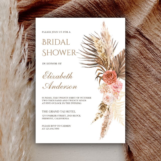 Invitación Rústico Boho Terroso Floral Pampas Despedida de So (Subido por el creador)