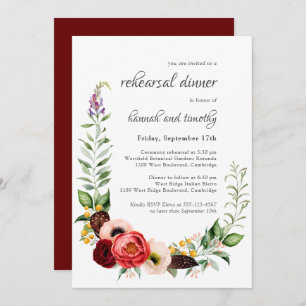 Invitación Rústico Boho Watercolor Floral Ensayo Cena