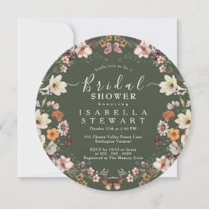 Invitación Rústico Boho Wildflower Forest Green Bridal Shower