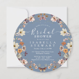 Invitación Rústico Boho Wildflower Periwinkle Bridal Shower