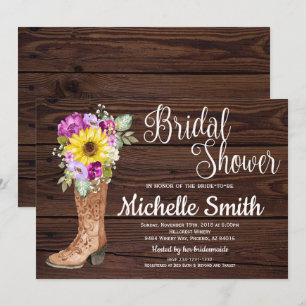 Invitación Rústico Boot Country Sunflower Floral Bridal Showe