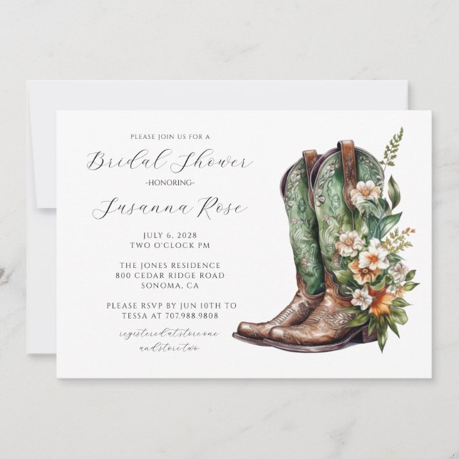 Invitación Rústico Boots Bridal Shower (Anverso)