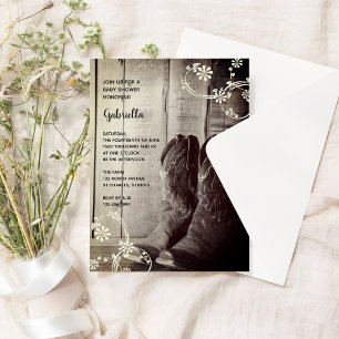 Invitación Rústico Boots Flores País Baby Shower Occidental